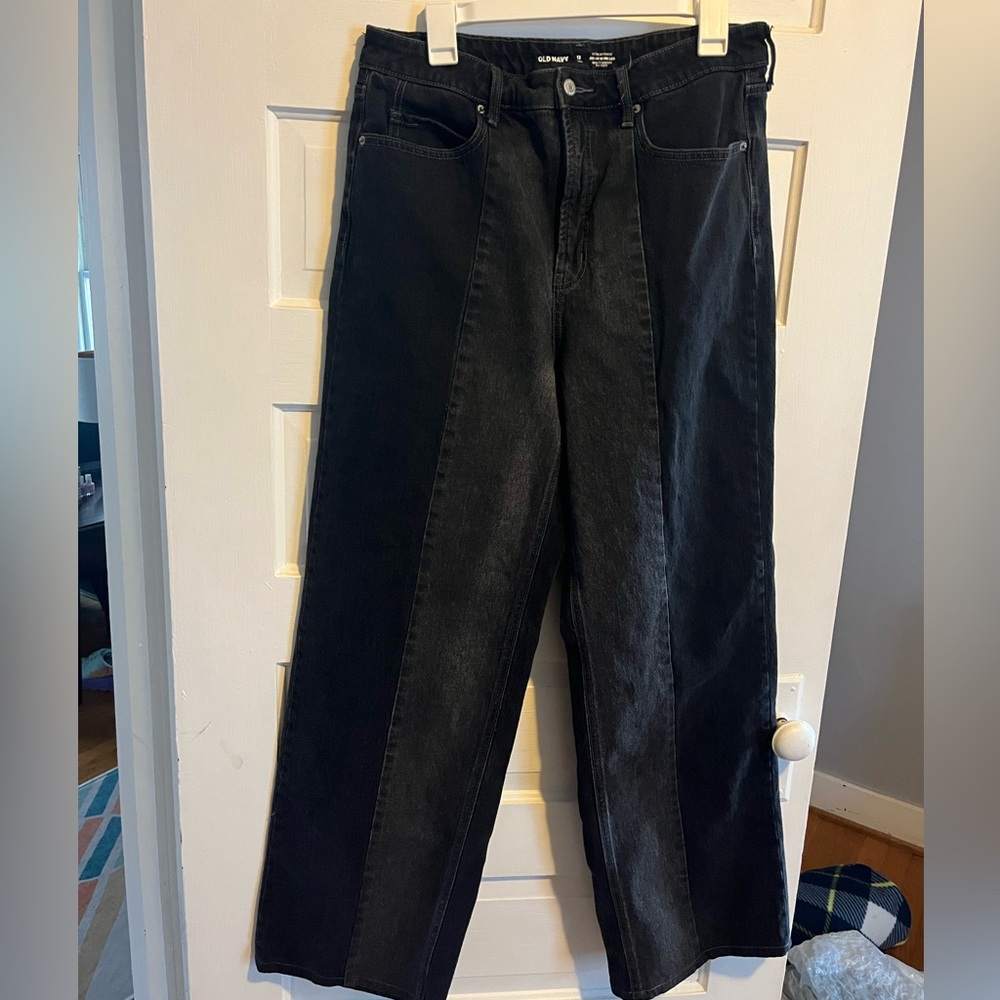 Old Navy Black two tone Wide Leg Jeans size 12 Tall